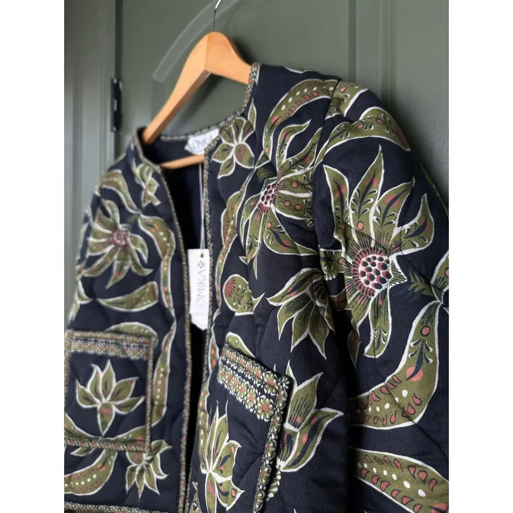 NWT Omika LIghtweight Quilted Finley Floral Jacket Alexia Onyx Black Green Large - Picture 4 of 8